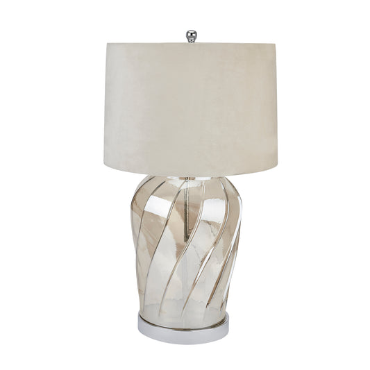 Neutral Luxurious Glass Lamp With Cream Velvet Shade