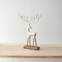 Brushed Silver Reindeer On Wooden Stand