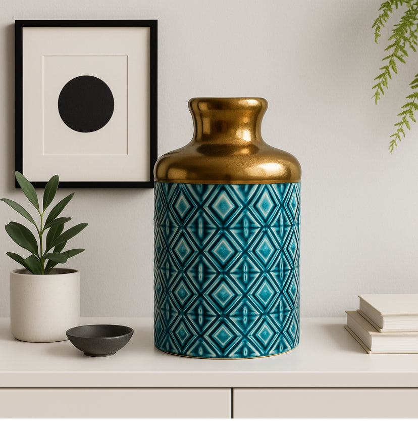Seville Collection Turquoise Metallic Bottle Vase