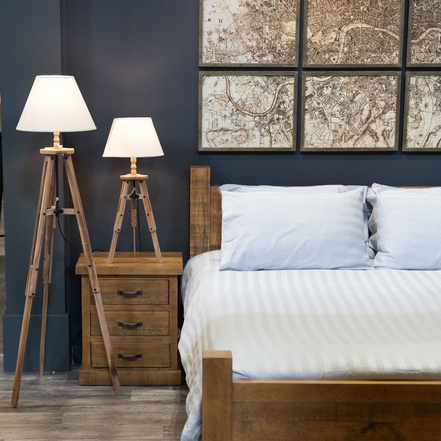 Neutral Wooden Tripod Table Lamp