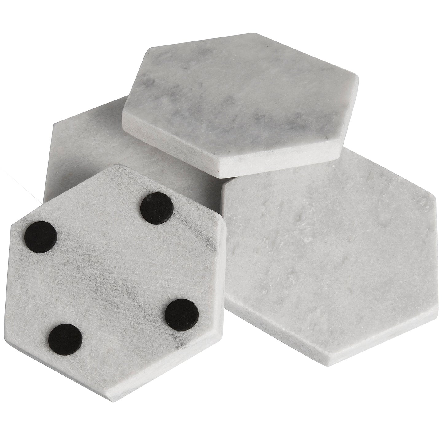 Set of 4 Hexagonal Marble Coasters for Drink with Antislippery Pad