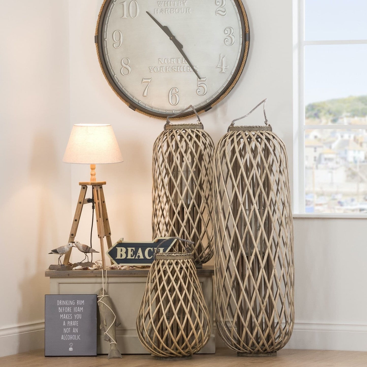 Neutral Wooden Tripod Table Lamp